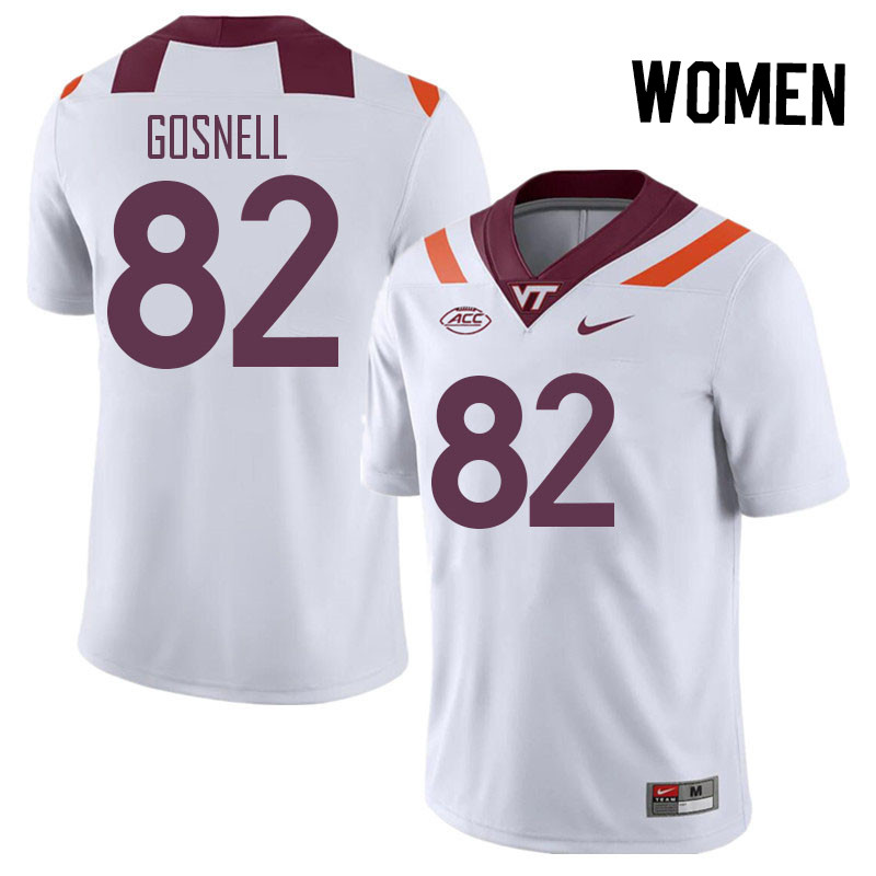 Women #82 Benji Gosnell Virginia Tech Hokies College Football Jerseys Stitched Sale-White